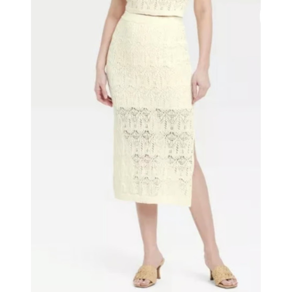 A New Day Crochet Style Midi Skirt Cream Medium